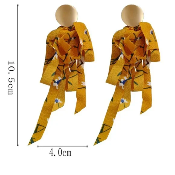 Floral Fabric Ribbon Earrings Metal Stud - Picture 11 of 12